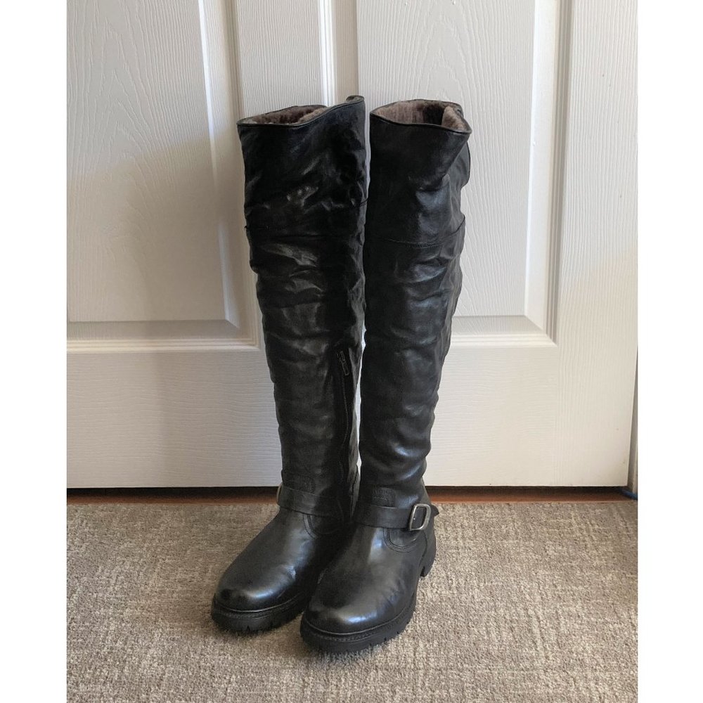 Frye Valerie over-the-knee shearling boots black US9